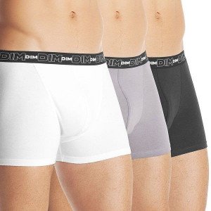 DIM Lot 3 Boxers Homme Coton STRETCH Noir Blanc Gris