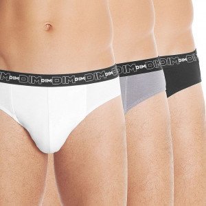 DIM Lot 3 Slips Homme Coton STRETCH Blanc Gris Noir