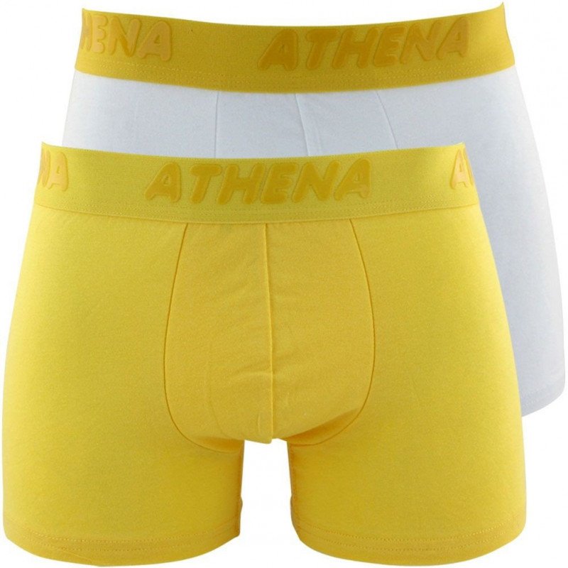 ATHENA Lot de 2 Boxers Homme Coton FLUOMIX Jaune Blanc