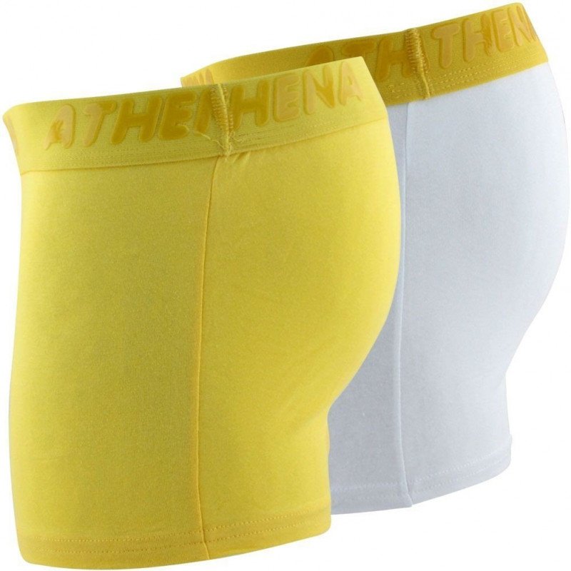 ATHENA Lot de 2 Boxers Homme Coton FLUOMIX Jaune Blanc