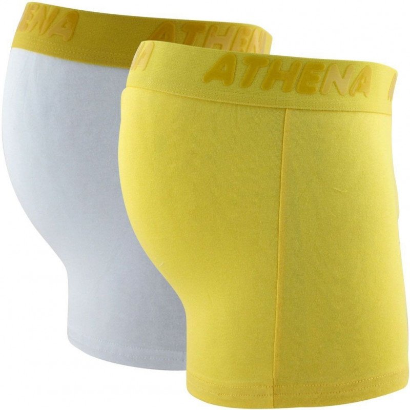 ATHENA Lot de 2 Boxers Homme Coton FLUOMIX Jaune Blanc