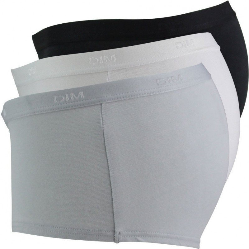 DIM Lot de 3 Boxers Femme Coton Stretch LESUNIS Noir Blanc Gris