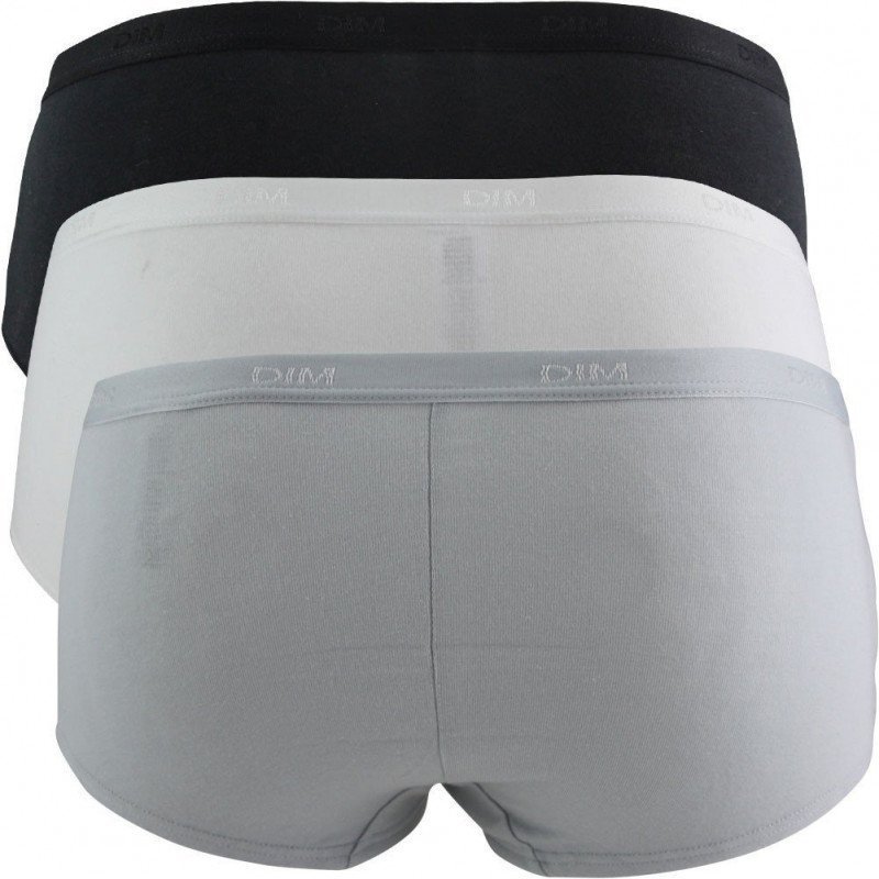 DIM Lot de 3 Boxers Femme Coton Stretch LESUNIS Noir Blanc Gris