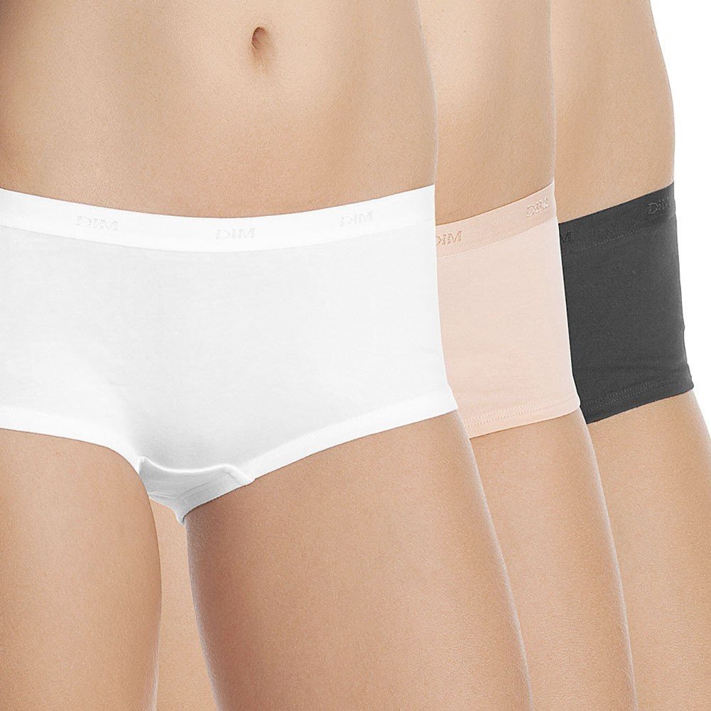 DIM Lot de 3 Boxers Femme Coton ECODIM Blanc Peau Noir - Taille 36/38