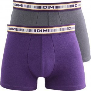 DIM Lot 2 Boxers Homme Coton 3D FLEX CLASSIC Violet profond Gris plomb