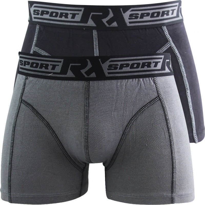 RX SPORT Lot de 2 Boxers Homme Coton 365 Gris Noir
