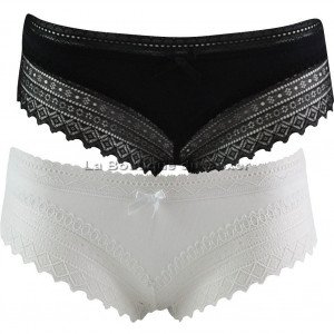 DIM Lot de 2 Shortys Femme Coton Dentelle SEXY FASHION Blanc Noir