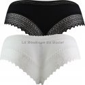 DIM Lot de 2 Shortys Femme Coton Dentelle SEXY FASHION Blanc Noir