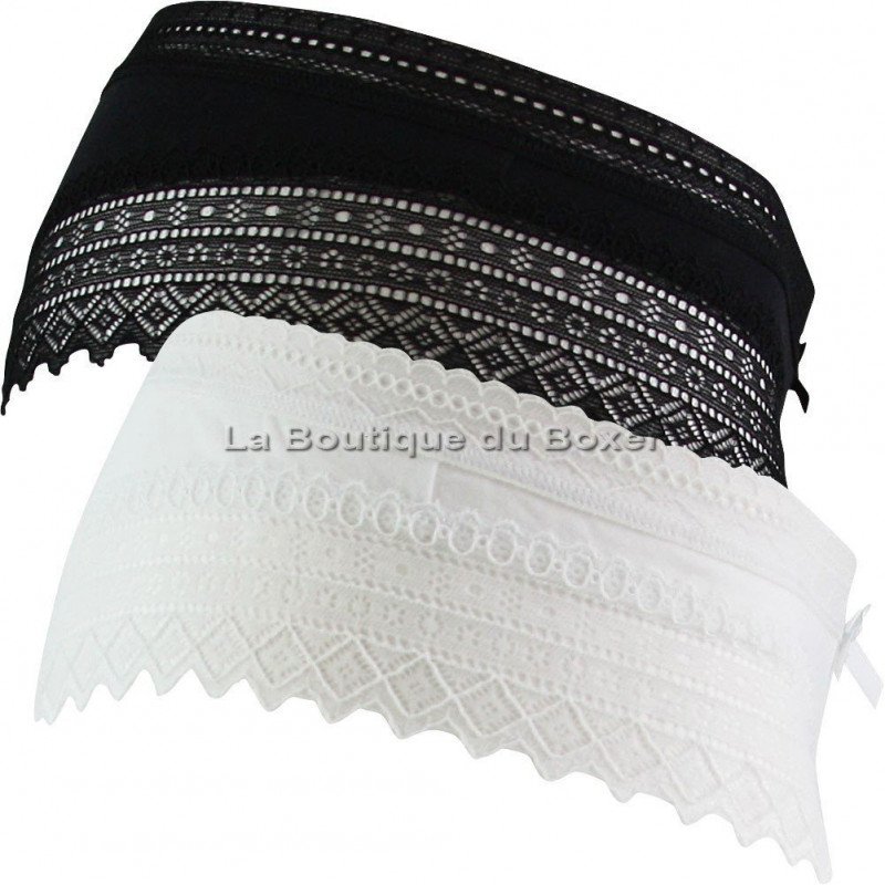 DIM Lot de 2 Shortys Femme Coton Dentelle SEXY FASHION Blanc Noir