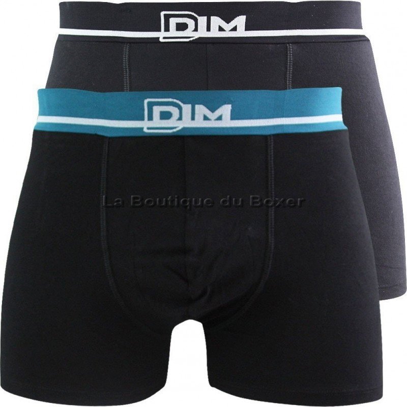 DIM Lot 2 Boxers Homme Coton SOFT TOUCH Noir Noir