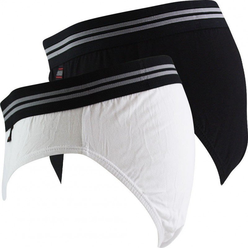 DJEMBE Lot de 2 Slips Homme Coton GENTLEMANX2 Blanc Noir