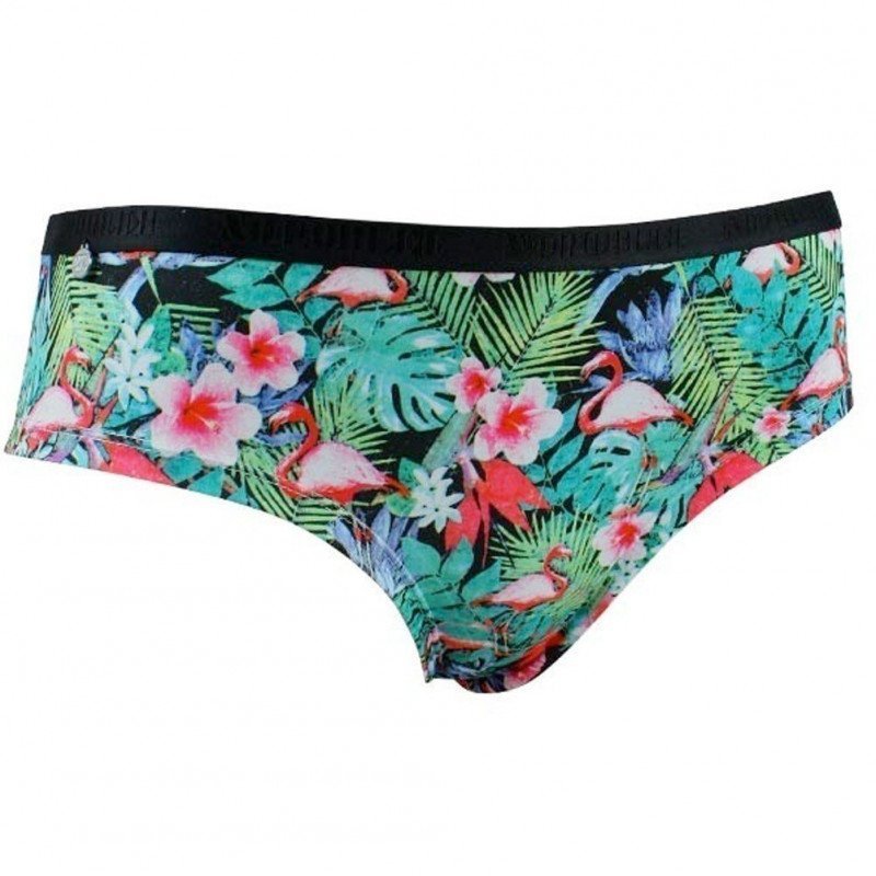 NO PUBLIK Shorty Femme Microfibre FLAMINGO Vert ceinture Noir