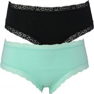 SIMPLY ME Lot de 2 Shortys Femme Coton Dentelle BDCX2A Noir Rose