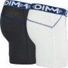 DIM Lot 2 Boxers longs Homme Coton 3D FLEX AIR Blanc Bleu Atlantique Gris plomb