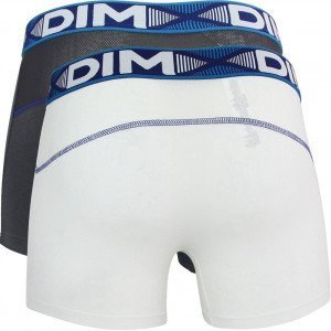 DIM Lot 2 Boxers Homme Coton 3D FLEX AIR Blanc Bleu Atlantique Gris plomb