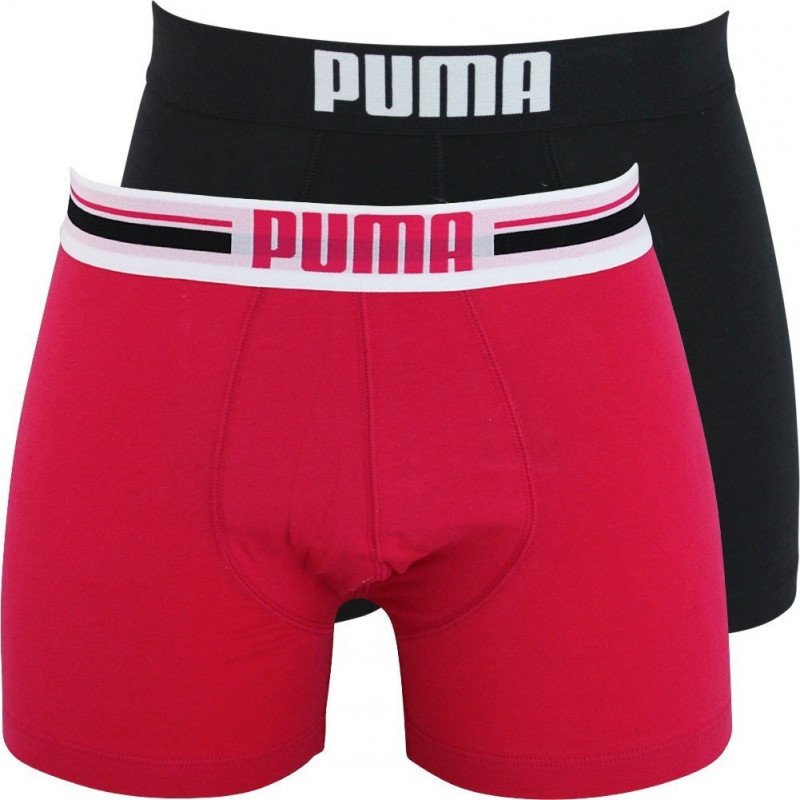 PUMA Lot de 2 Boxers Homme Coton PLACED LOGO Rose Noir