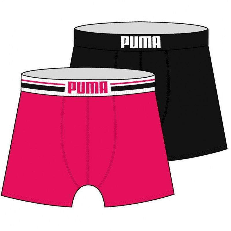 PUMA Lot de 2 Boxers Homme Coton PLACED LOGO Rose Noir