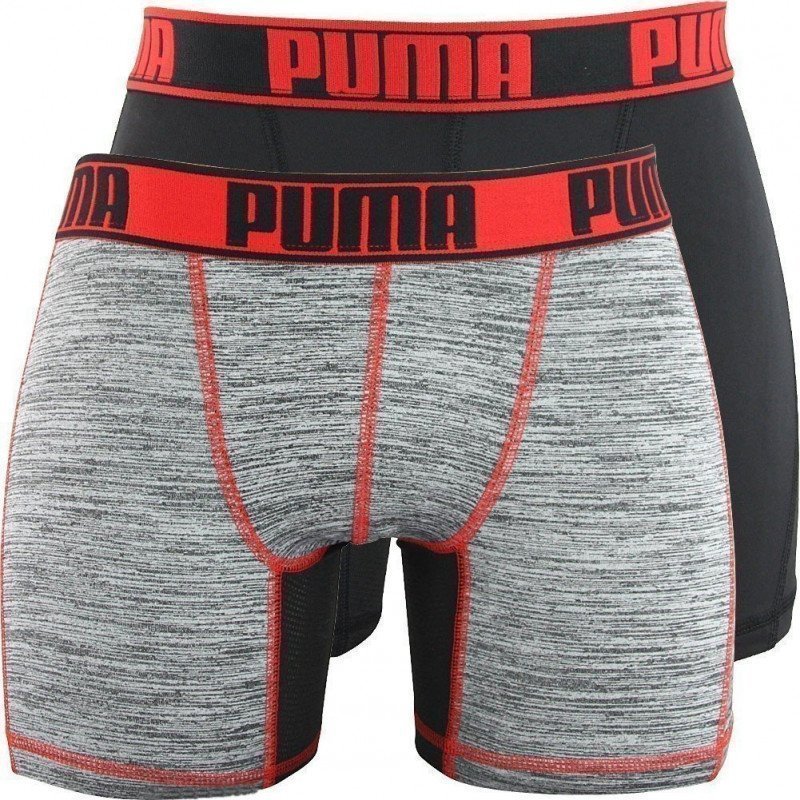 PUMA Lot de 2 Boxers Homme Microfibre ACTIVE RAY Gris Rouge