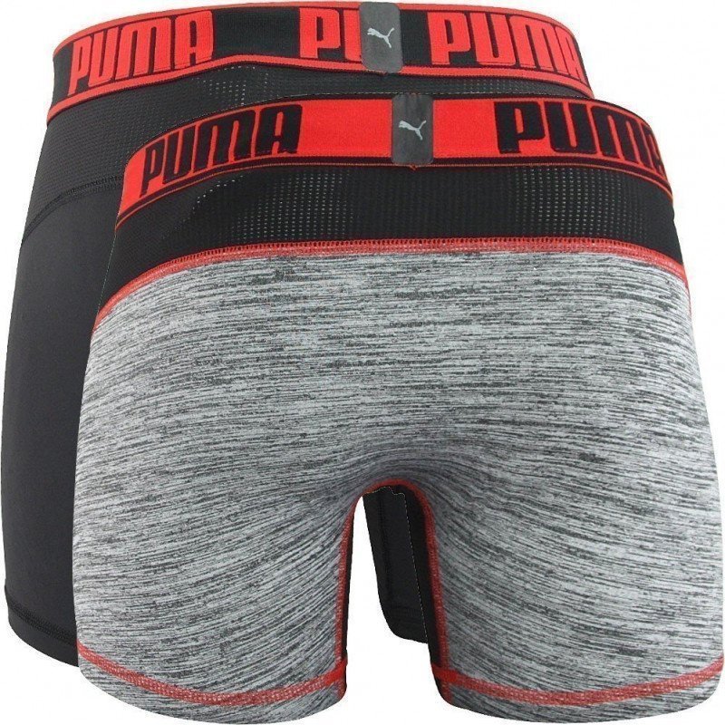 PUMA Lot de 2 Boxers Homme Microfibre ACTIVE RAY Gris Rouge