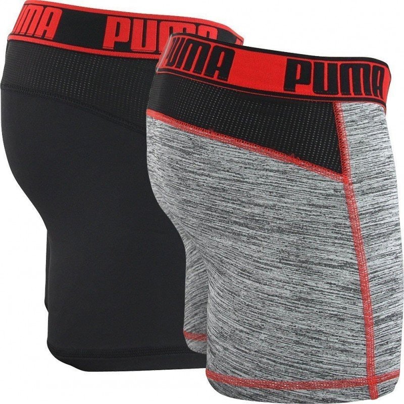 PUMA Lot de 2 Boxers Homme Microfibre ACTIVE RAY Gris Rouge