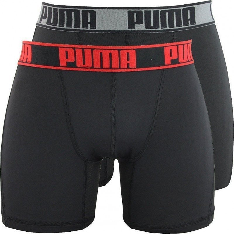 PUMA Lot de 2 Boxers Homme Microfibre ACTIVE UNI Noir Rouge