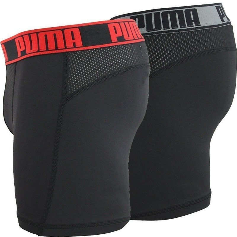 PUMA Lot de 2 Boxers Homme Microfibre ACTIVE UNI Noir Rouge