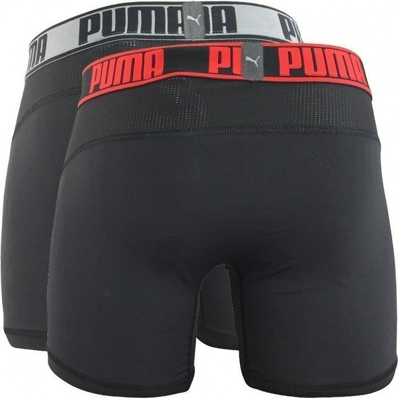 PUMA Lot de 2 Boxers Homme Microfibre ACTIVE UNI Noir Rouge