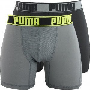 PUMA Lot de 2 Boxers Homme Microfibre ACTIVE UNI Gris Jaune