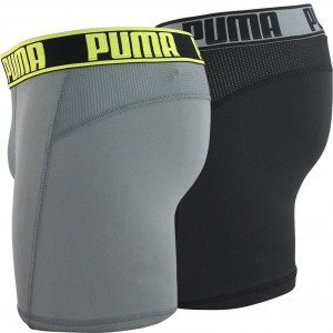 PUMA Lot de 2 Boxers Homme Microfibre ACTIVE UNI Gris Jaune