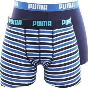PUMA Lot de 2 Boxers Garçon Coton PRINTED STRIPE Marine Blanc