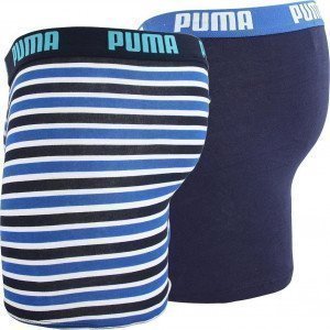 PUMA Lot de 2 Boxers Garçon Coton PRINTED STRIPE Marine Blanc