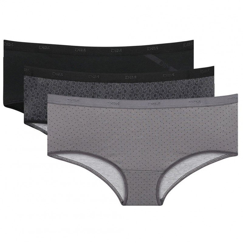 DIM Lot de 3 Boxers Femme Coton POCKETS STRETCH Logo Noir