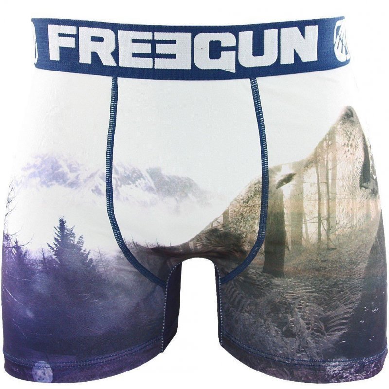 FREEGUN Boxer Homme Microfibre WOL Bleu Blanc PREMIUM