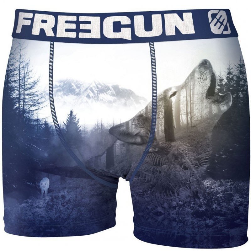 FREEGUN Boxer Homme Microfibre WOL Bleu Blanc PREMIUM