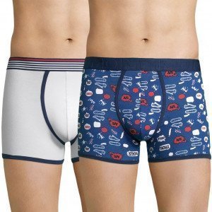 DIM Lot de 2 Boxers Homme Coton CUP Blanc Imprimé BD