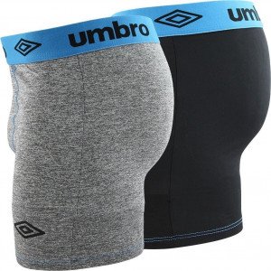 UMBRO Lot de 2 Boxers longs Homme Microfibre BM6PROX2 Gris chiné Noir Bleu