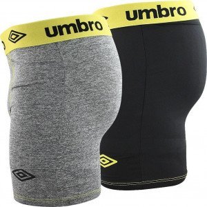 UMBRO Lot de 2 Boxers longs Homme Microfibre BM6PROX2 Gris chiné Noir Jaune