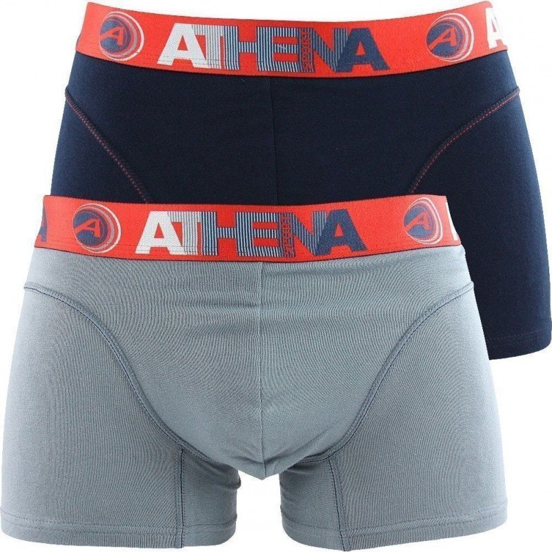 ATHENA Lot de 2 Boxers Homme Coton ENDURANCE 24H Marine Gris