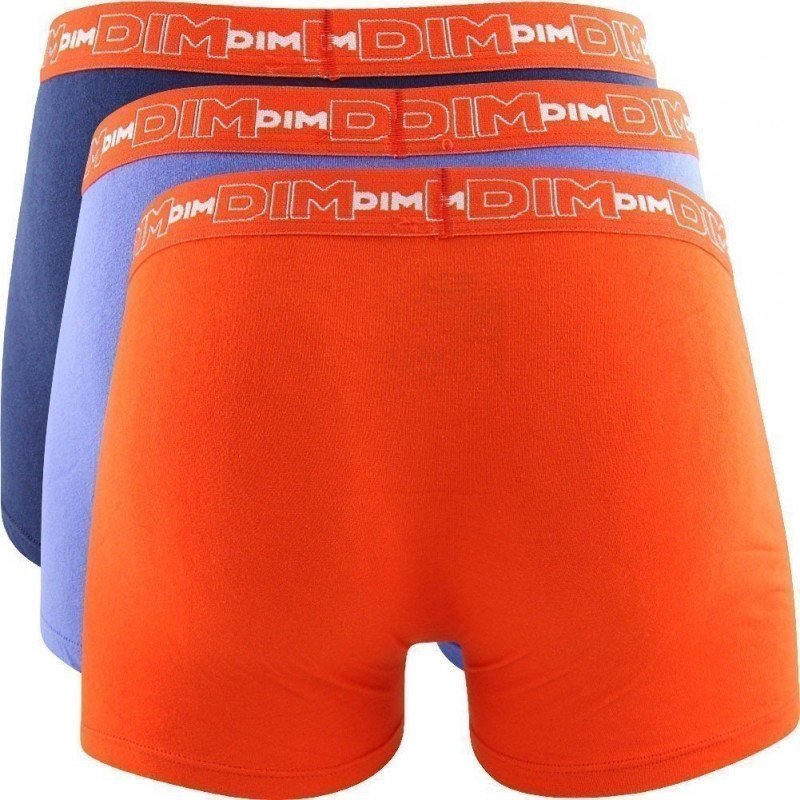 DIM Lot de 3 Boxers Homme Coton STRETCH Bleu intense Bleu marin Orange piquant