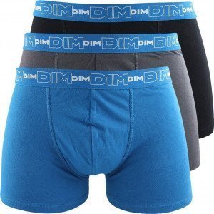 DIM Lot de 3 Boxers Homme Coton STRETCH Gris plomb Bleu océanique Noir