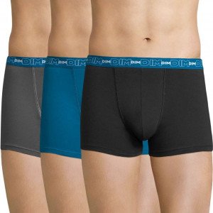 DIM Lot de 3 Boxers Homme Coton STRETCH Gris plomb Bleu océanique Noir