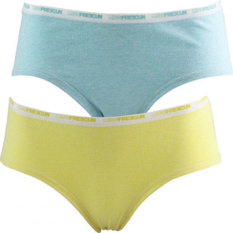 FREEGUN Lot de 2 Shortys Femme MicroCoton BCX2ASS FRESH Jaune Bleu