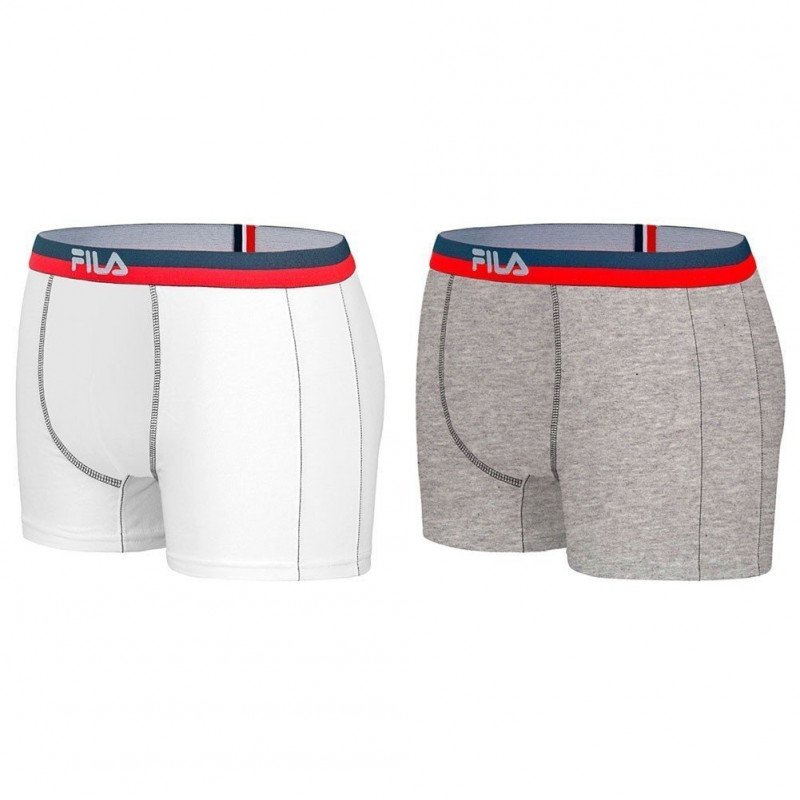 FILA Lot de 2 Boxers Homme Coton BICOLX2 Gris Blanc