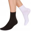 DIM Lot de 2 paires de Mi-chaussettes Femme Coton PURCOTON Blanc Noir