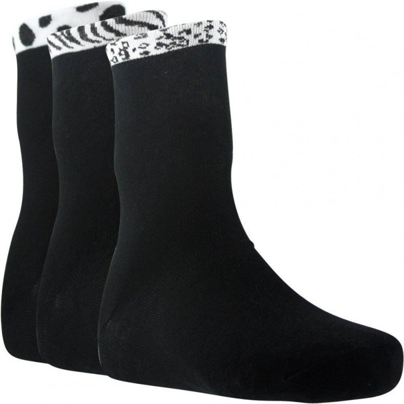 TWINDAY Lot de 3 paires de Chaussettes Femme Coton BORDS ANIMAUX Noir