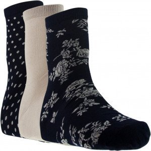 TWINDAY 3 paires de Chaussettes Femme Coton FLEURSPOIS Marine