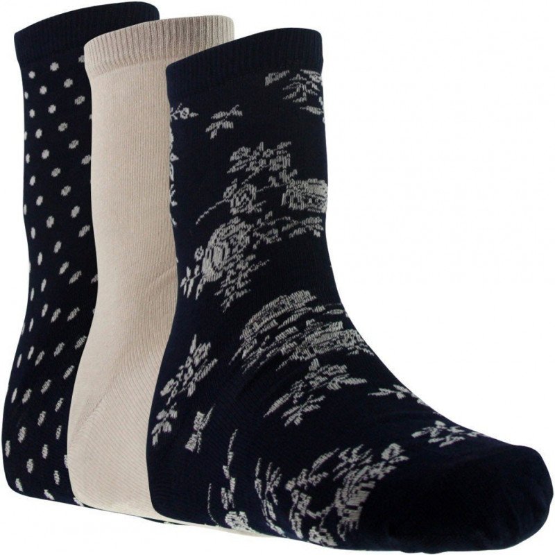 TWINDAY Lot de 3 paires de Chaussettes Femme Coton FLEURSPOIS Marine