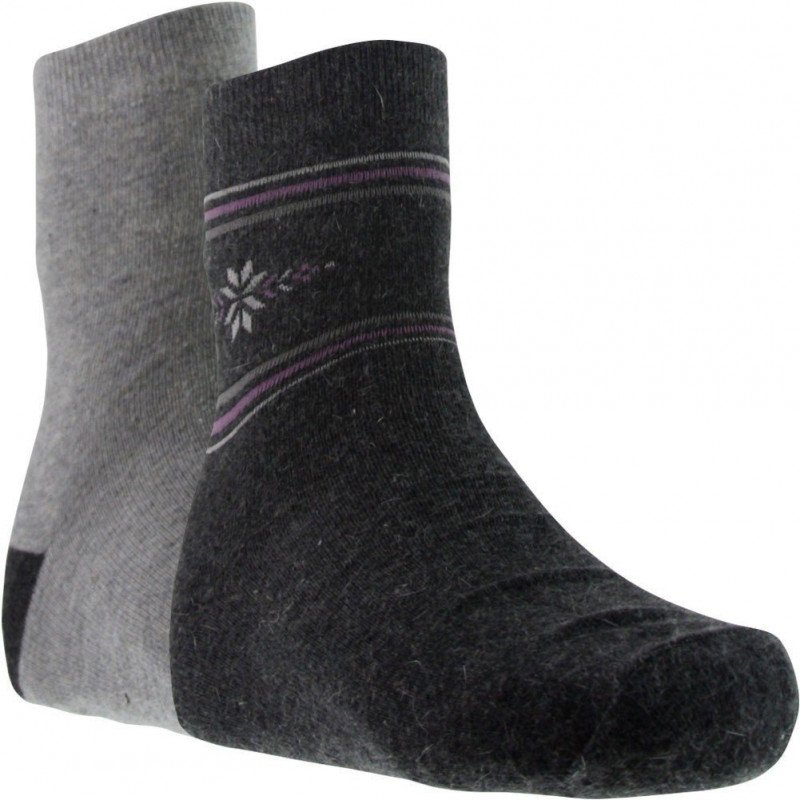 LANDSFORD Lot de 2 paires de Chaussettes Femme Laine ANGORA Anthracite Souris