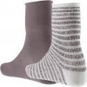 TWINDAY Lot de 2 paires de Chaussettes Femme Coton RAYURES BETES Blanc Taupe