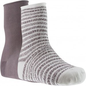 TWINDAY 2 paires Chaussettes Femme Coton RAYUREBETE Blanc Taupe